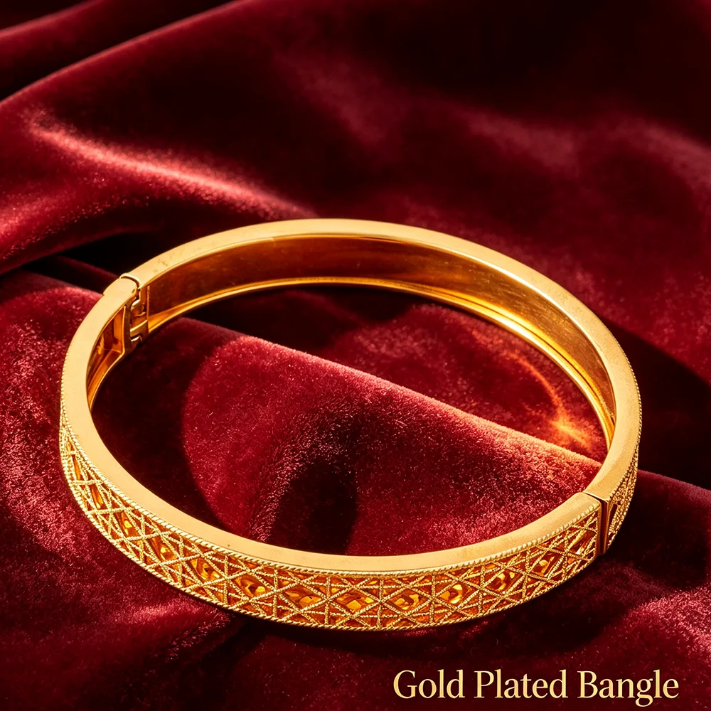 18K vergoldetes, hohles, geometrisches 4-teiliges Schmuckset für Damen, luxuriöse Kreis-Halskette, Armband, Ohrringe, Ring, Hochzeits- und Alltagsschmuck, Geschenk – Detail 9
