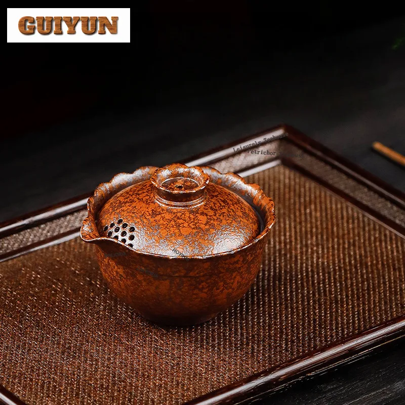 HOYIHM 200ml Chic Yixing Coarse Pottery Teapots Handmade Lotus Hand Grab Pot Raw Ore Wood-fired Porcelain Kettle Zisha Tea Set