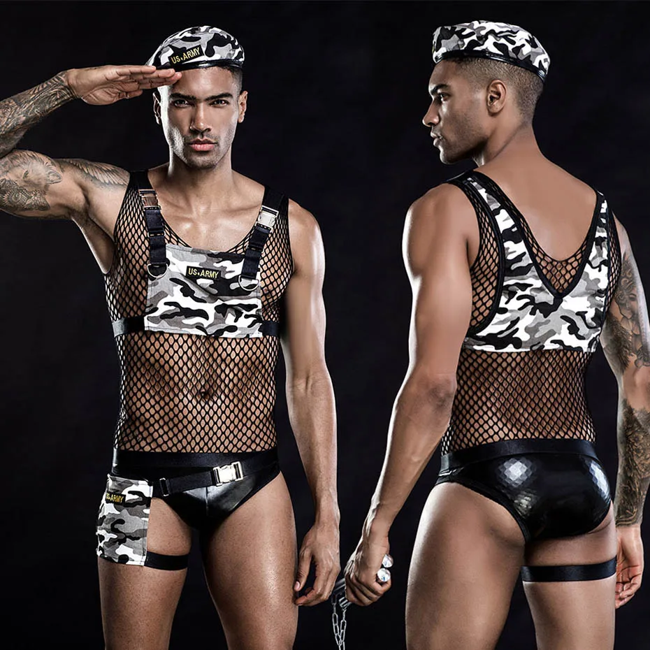 

JSY Sexy Police Uniform Cosplay Lingerie Set Black Leather Bodysuit Men's Underwear Set Erotic Costumes Sexy Role Play Outfits