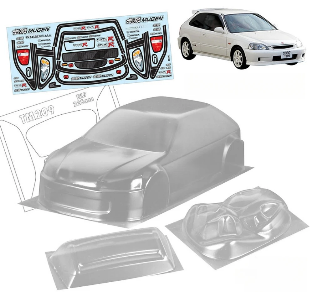 

TM209 1/10 Mini Honda EK9 прозрачный корпус Lexan. Подходит для радиоуправляемых автомобилей с колесной базой 225 мм. Ширина корпуса 165 мм 1 10. Шасси Tamiya M