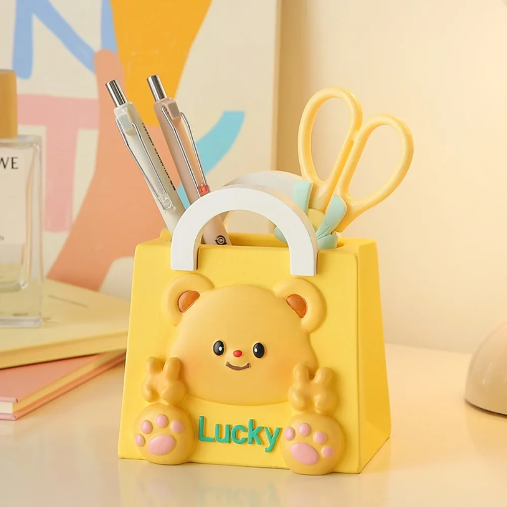 Resin Butter Bear Statue with Tray Desk Decor Cute Figurine Key Storage Ornaments Sculpture Cartoon Butter Bear Pen Holder