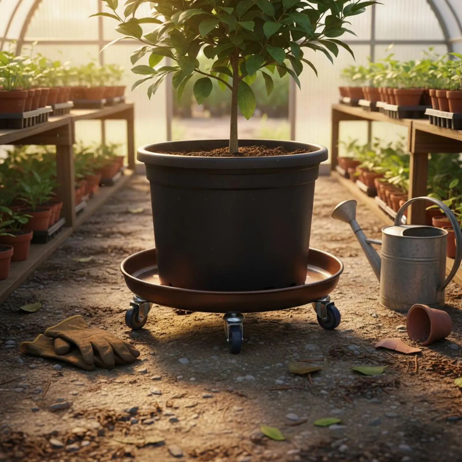 

Plant Saucer Tray with Wheels Easy to Clean Wheeled Plant Cart Flower Pot Dolly Non-Slip Surface Round Caster Base