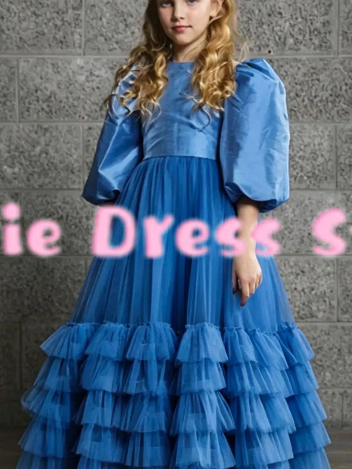 Blaues Blumenmädchenkleid für die Hochzeit, Tüll, bauschig, geschichtet, mit Schleife, elegant, für Kindergeburtstag, Erstkommunion, Ballkleider nach Maß