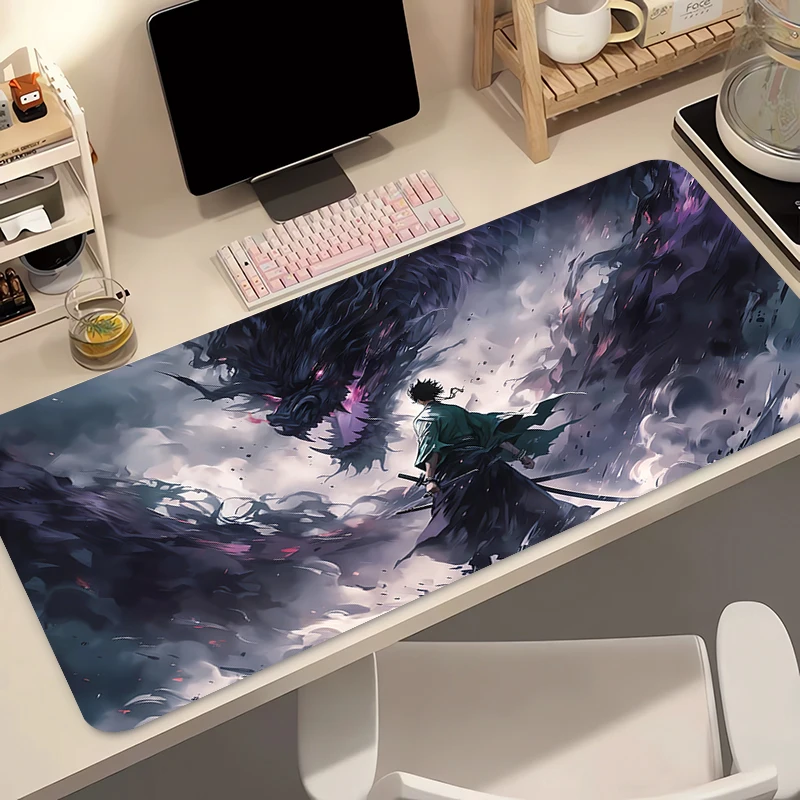 Резиновый коврик для мыши, игровой коврик для мыши, ноутбук, луна, самурай, расширенный настольный коврик, аксессуары для ПК, коврик для клавиатуры, компьютерный коврик для стола с драконом