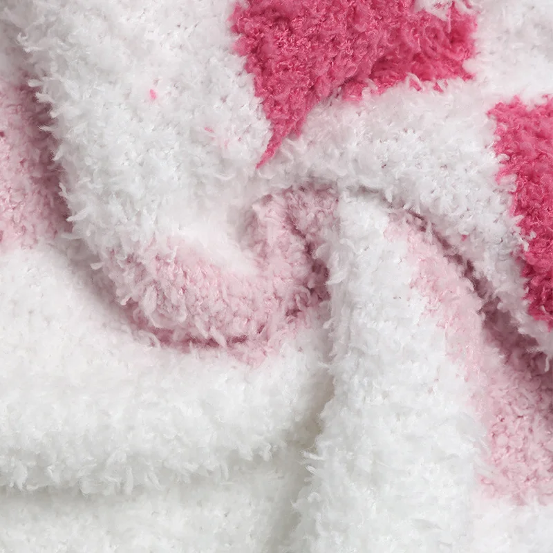 Neuer fauler, romantischer, frischer und süßer Plüsch-Liebesmuster-Langarmpullover mit V-Ausschnitt