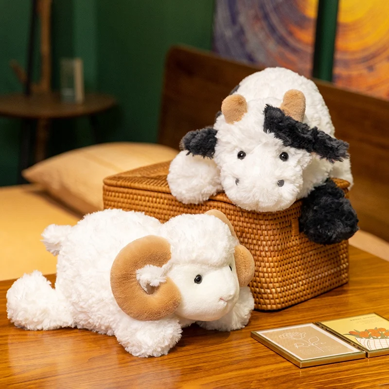 

Lying Plush Cartoon Animal Toy Stuffed Lamb Sheep Cow Doll Fantastic Pillow Sleeping Companion Friend Gift