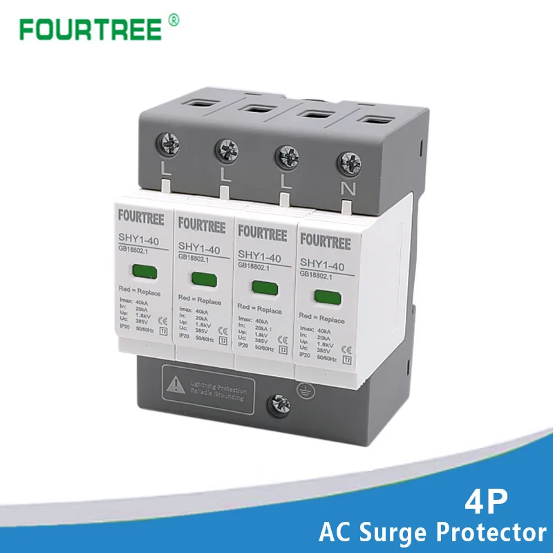 Surge Protective Device SPD AC 3P+N 20~40KA 30KA~60KA 385V 420V House Lightning Protection  Arrester Low-Voltage Protector