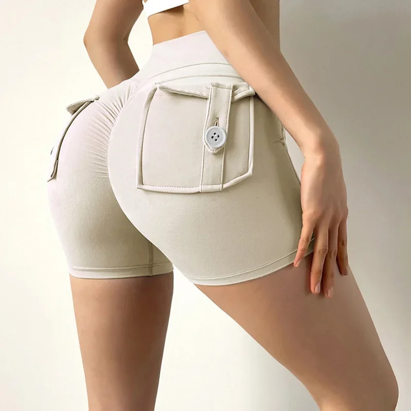 Women Sport Shorts Pockets Gym Sexy High Waist Workout Push Up Booty Scrunch Biker Shorts Pants Fitness Cycling Tights