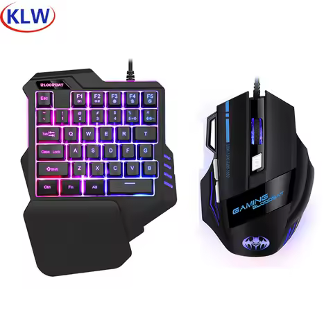 RGB Backlit Gaming Keyboard And Mouse Combo One-Handed Keypad with 3200 DPI Mouse Game Converter for PS4 Xbox Nintendo Switch