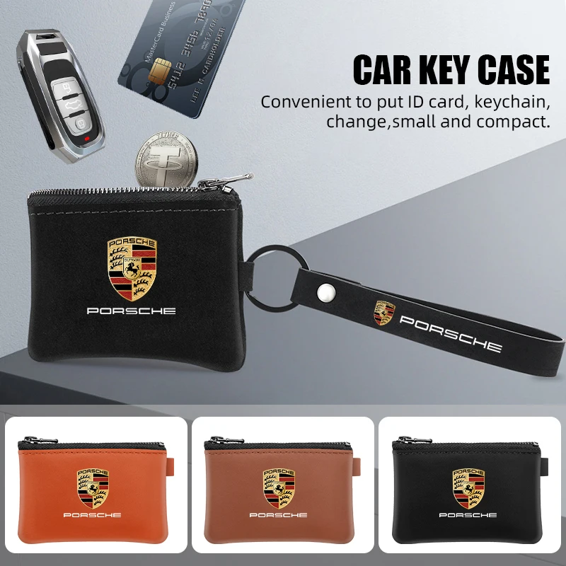 Universal Genuine Leather Car Key Cover Case Wallet Bag Keychain For Porsche Boxster Cayman Cayenne 911 Macan Panamera lamp 997