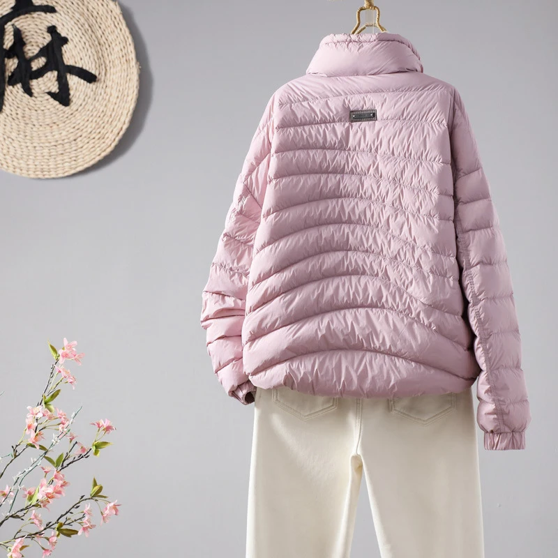 Schinteon feminino 90% pato branco para baixo jaqueta casual solto outono inverno outwear gola estilo coreano casaco curto 2025 novo