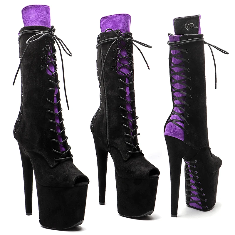 

Leecabe 20CM/8inch Newest Suede mix color Upper lace-up High Heel platform heels party stripper heelPole Dancing boot