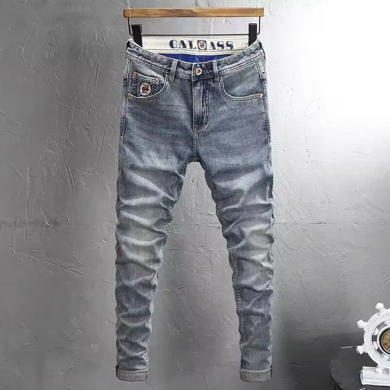 

New Spring/Autumn Solid Color Classic American Style Straight Leg Stretch Denim Jeans Men's Casual Sports High Quality Jeans