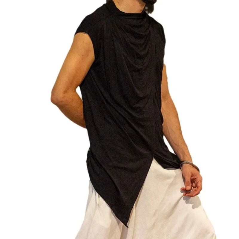 Personalized Trendy Men's Sleeveless T-shirt Stack Collar Split Top
