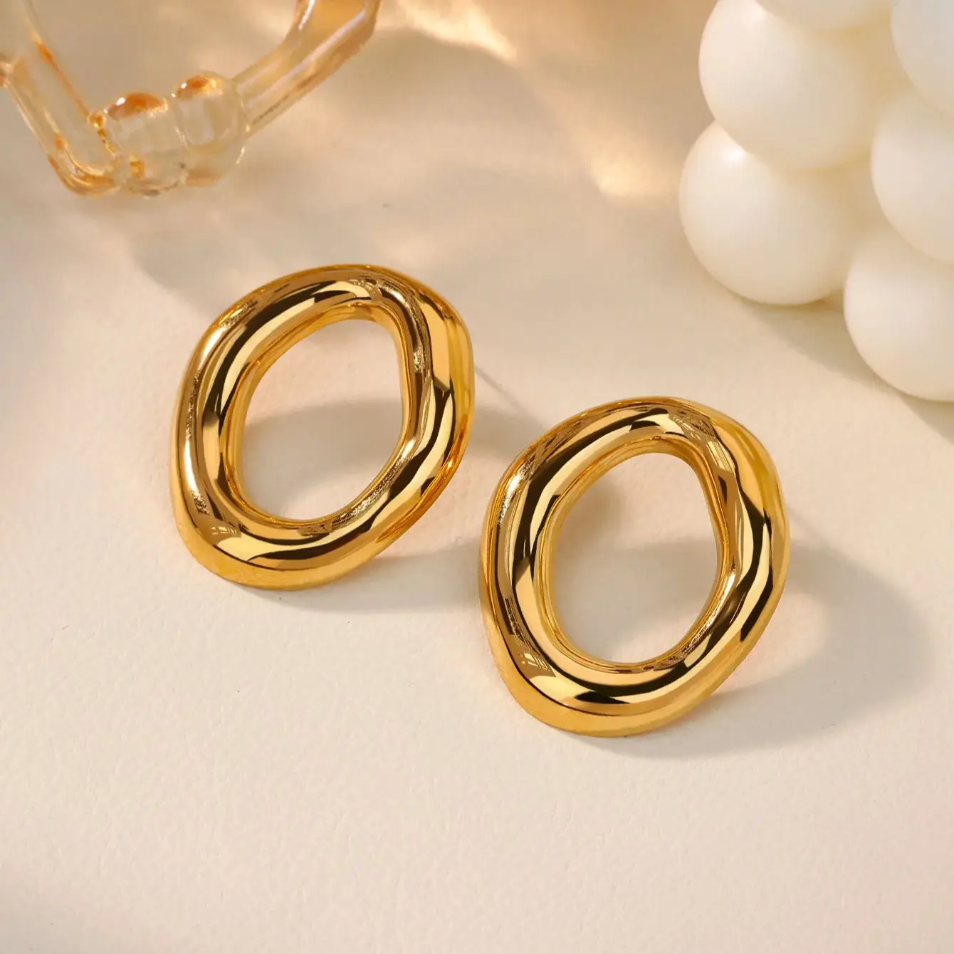 Stainless Steel Geometric Oval Earrings For Women Vintage Gold Plated Earrings Elegant Piercing Earring Jewelry Gift pendientes