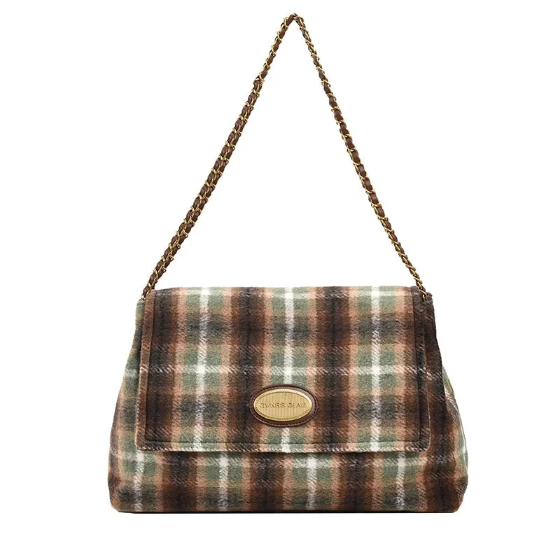 New Fashion Bags for Women Tweed Plaid Retro Single Shoulder Crossbody Bag Large Capacity Leisure Ladies Purses and Handbags