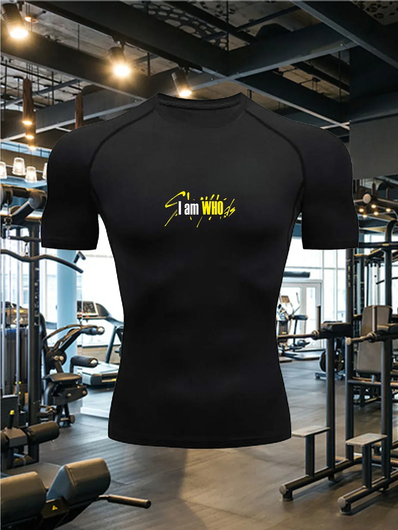 All season short sleeved shirt for men, simple yellow and white contrasting letter print, moisture wicking and not stuffy