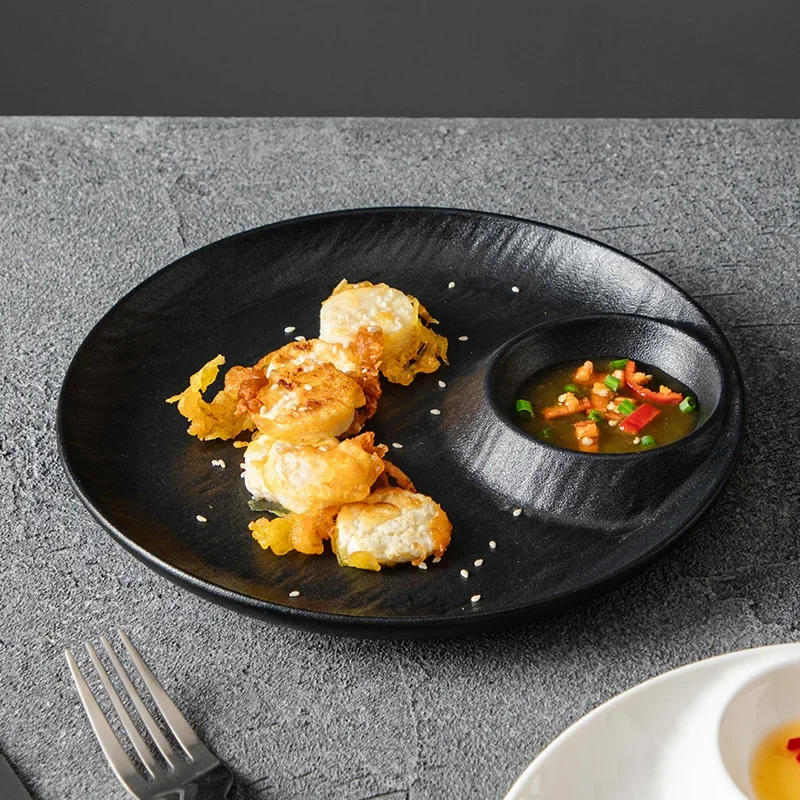 Ceramic jiaozi plate vinegar plate sushi plate kitchen simple exquisite snack French fries plate.