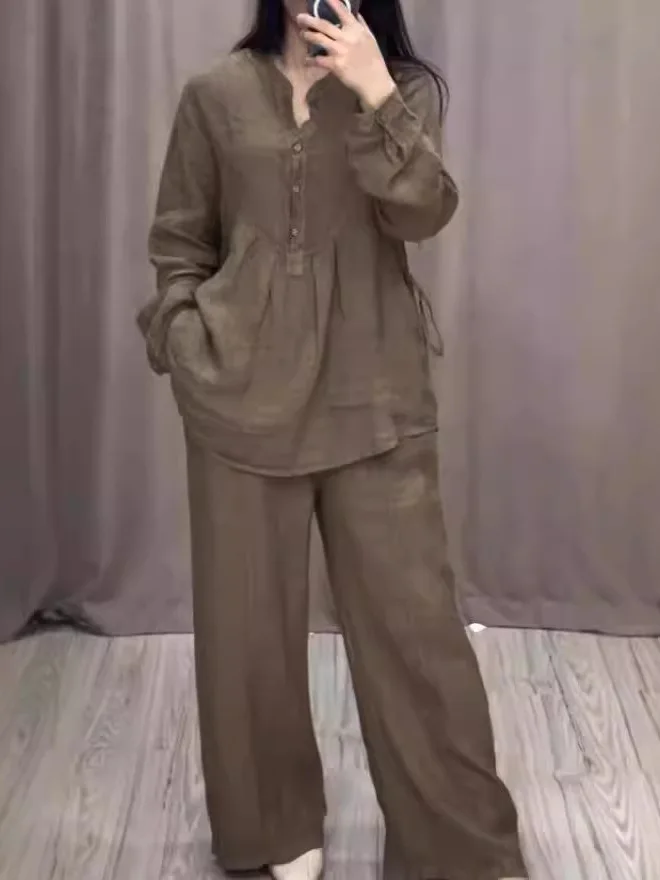 

Женский удобный комплект свободных широких брюк Long Sve, небный цвет, повседневный топ свободного кроя с завязками