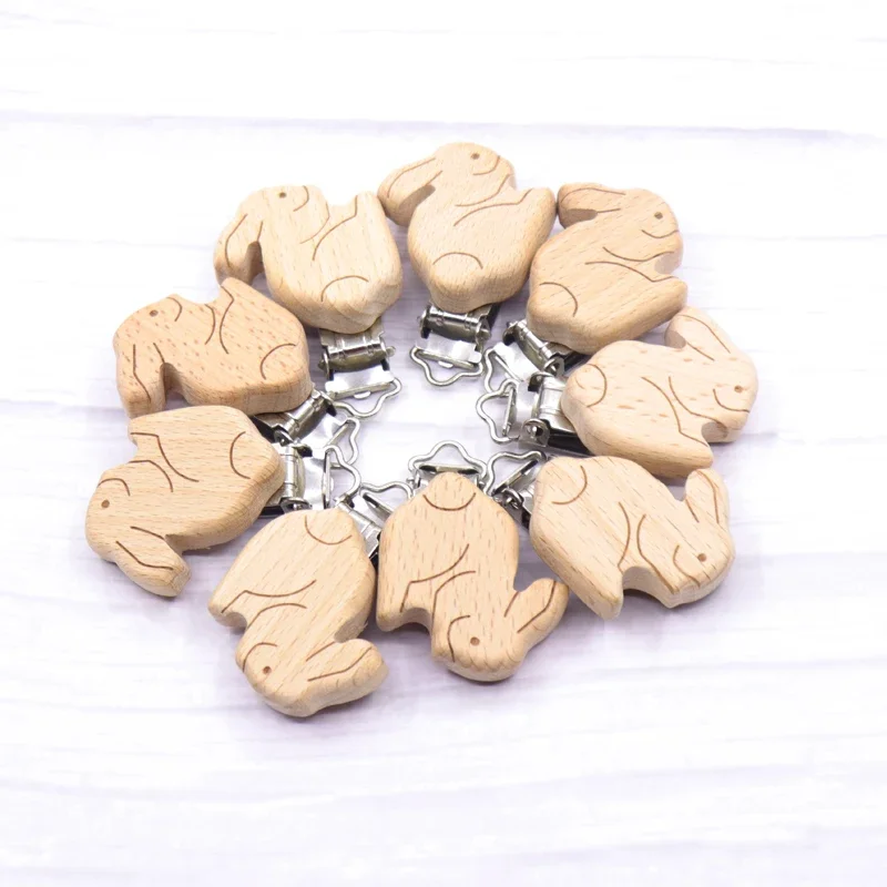 Pacifier Clip 30pc Rabbit Shape Woodcut Custom Baby Wooden Pacifier Clip Baby Teether Neutral Surprise Gift