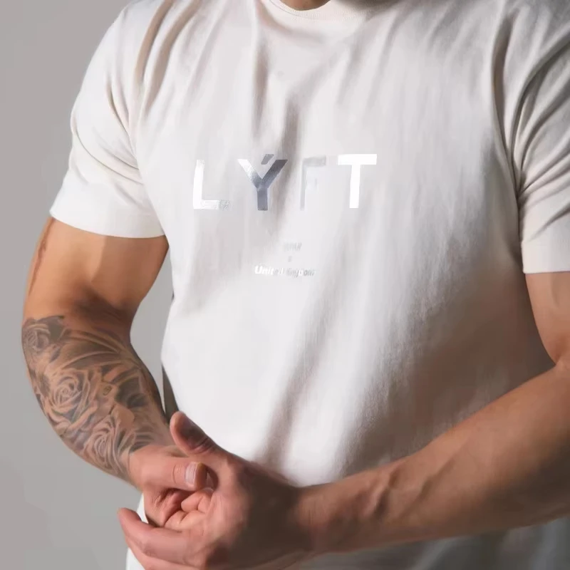 2026 Men's JAPAN LYFT Printed Running T-shirt Cotton Leisure Fitness Gym Fitness Street Wear Large