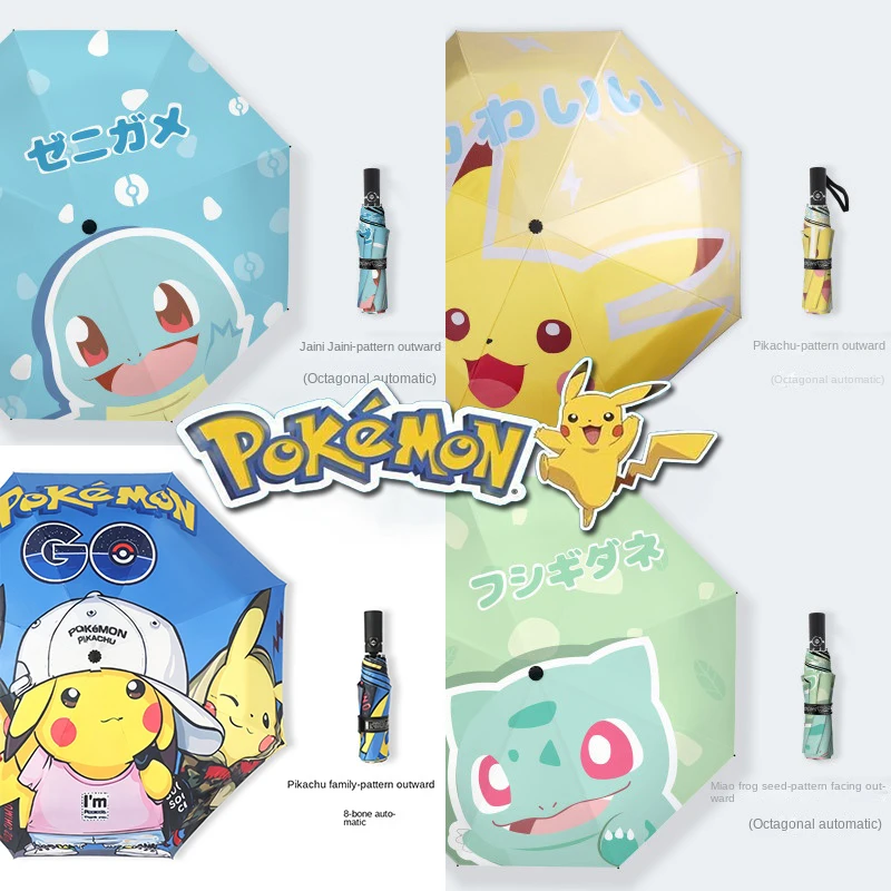 

New Pokemon Automatic Umbrella Pikachu Cute Cartoon Men Women Folding Sunny and Rain Dual-use Umbrella Sunshade Outdoor Umbrella
