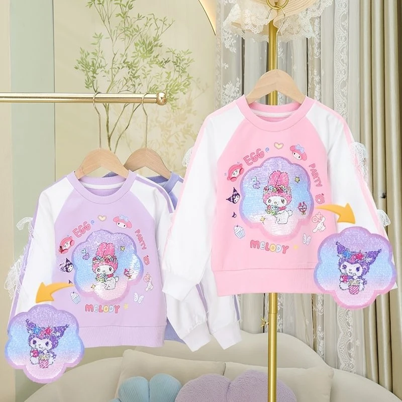 

Kawaii My Melody Kuromi Sanrio Cute Student Long Sleeve T Shirt Children Hoodie Base Blouse Birthday Present for Girls
