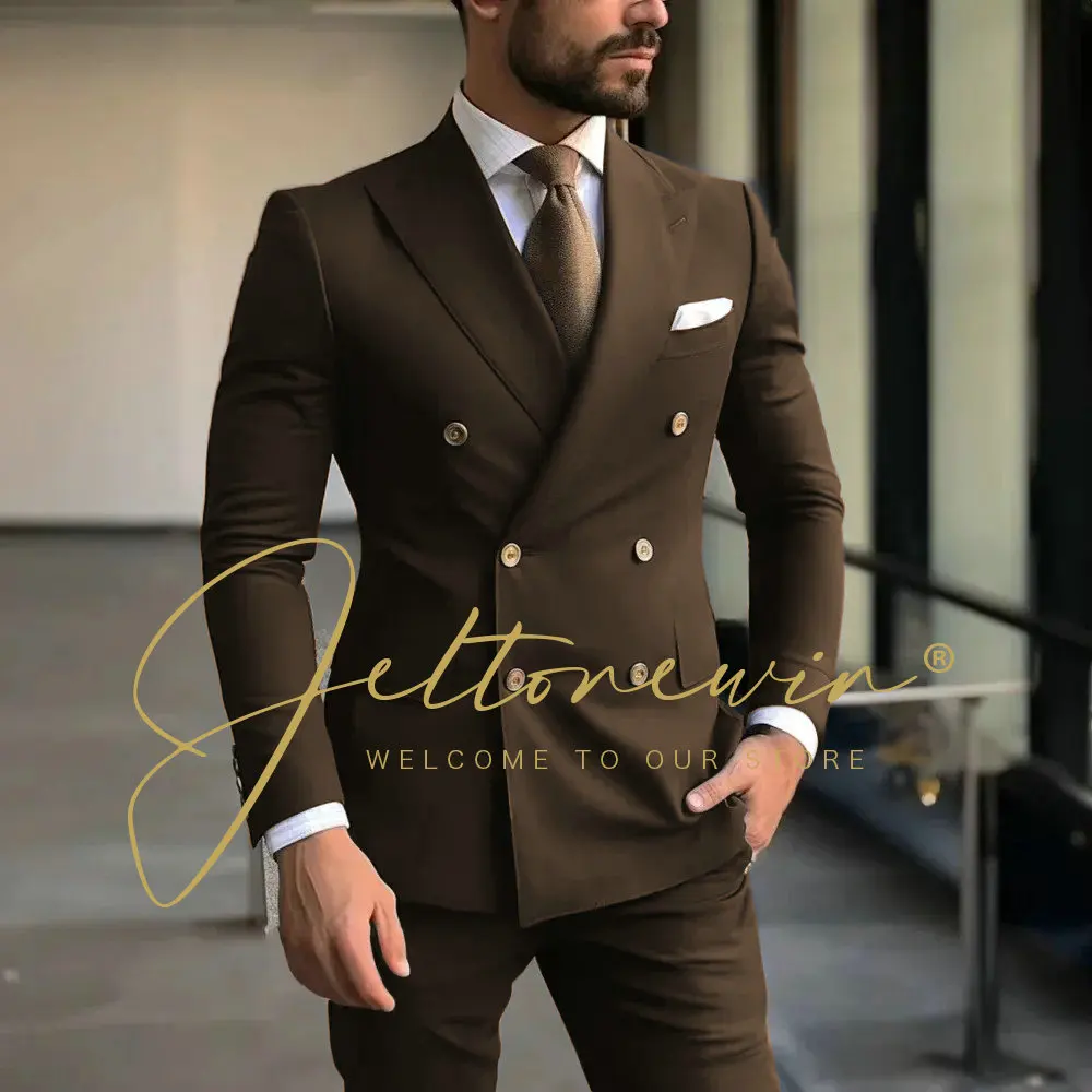 Jas Pria Hijau Tua Kasual Model Double Breasted Slim Fit Berkualitas Tinggi untuk Pesta Pernikahan Formal, Pesta, Prom, Tuxedo