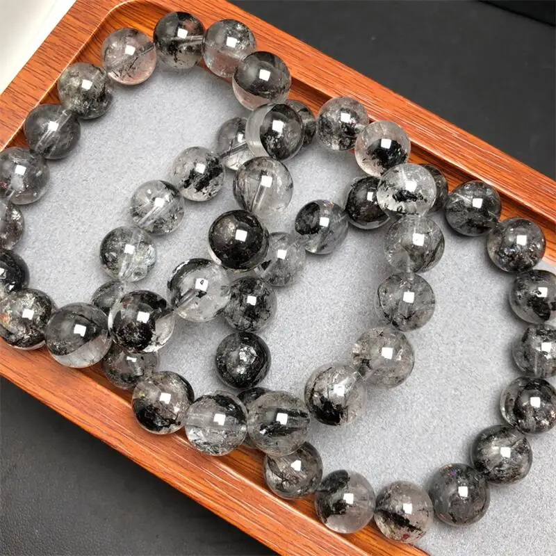 12MM Natural Black Herkimer Diamond Bracelet Reiki Healing Fengshui Stone Fashion Jewelry For Women Holiday Gift 1PCS