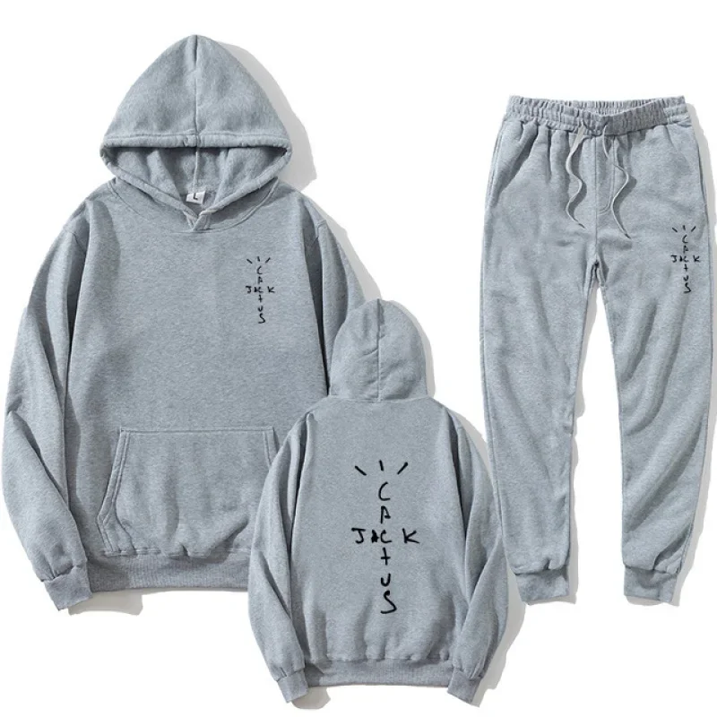 Cactus Jack Graphic Hoodie Suit Unisex Fashion Loose Sweatshirt and Pants 2 Pieces Sets Oversized Casual Chic Sportwear Suits