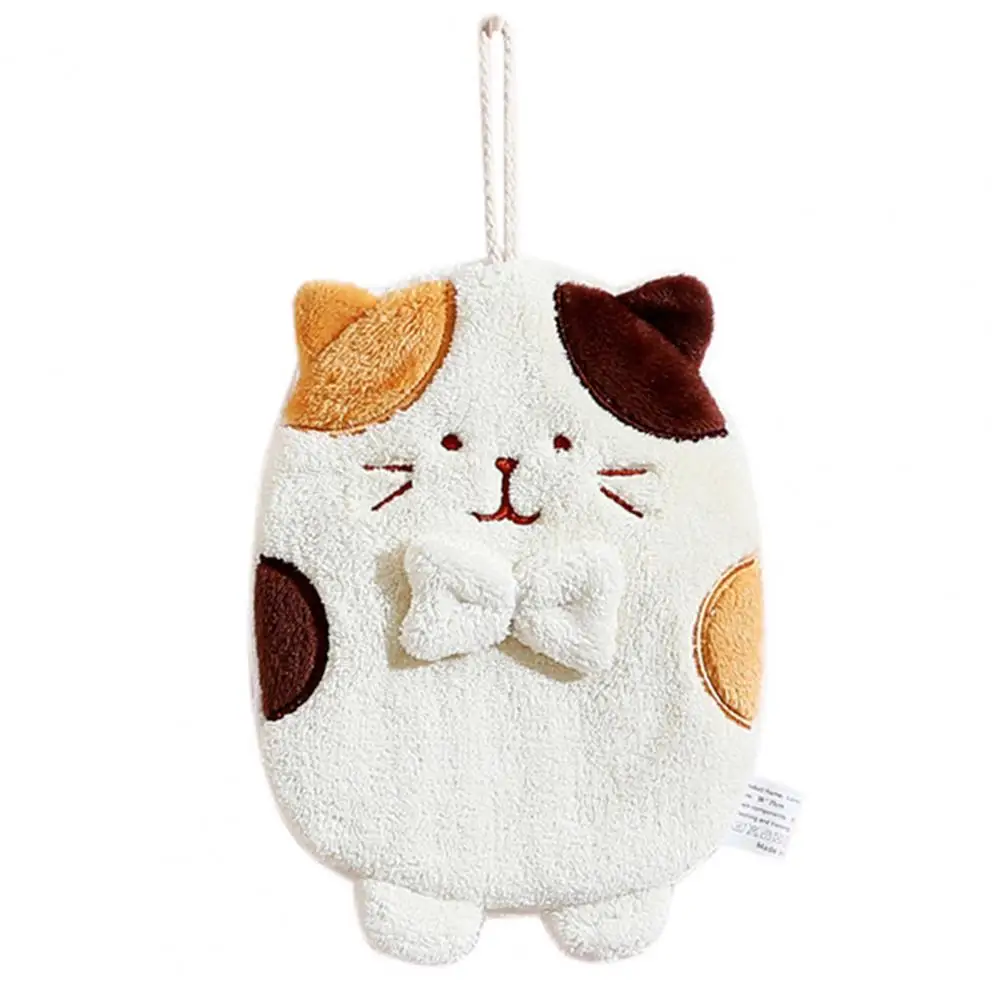 Hand Towel Soft Touch No Shedding Hanging Dry Hands Thick Cartoon Cat Decor Cleaning Towel Kitchen Tool