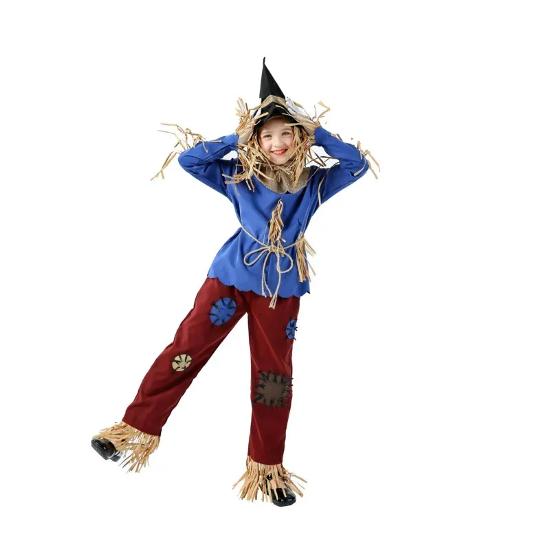 DY20Kids Wizard of Oz Patchwork Scarecrow Costume Boys Girls Halloween Cosplay Fancy Dress25 ชุดแฟนซี