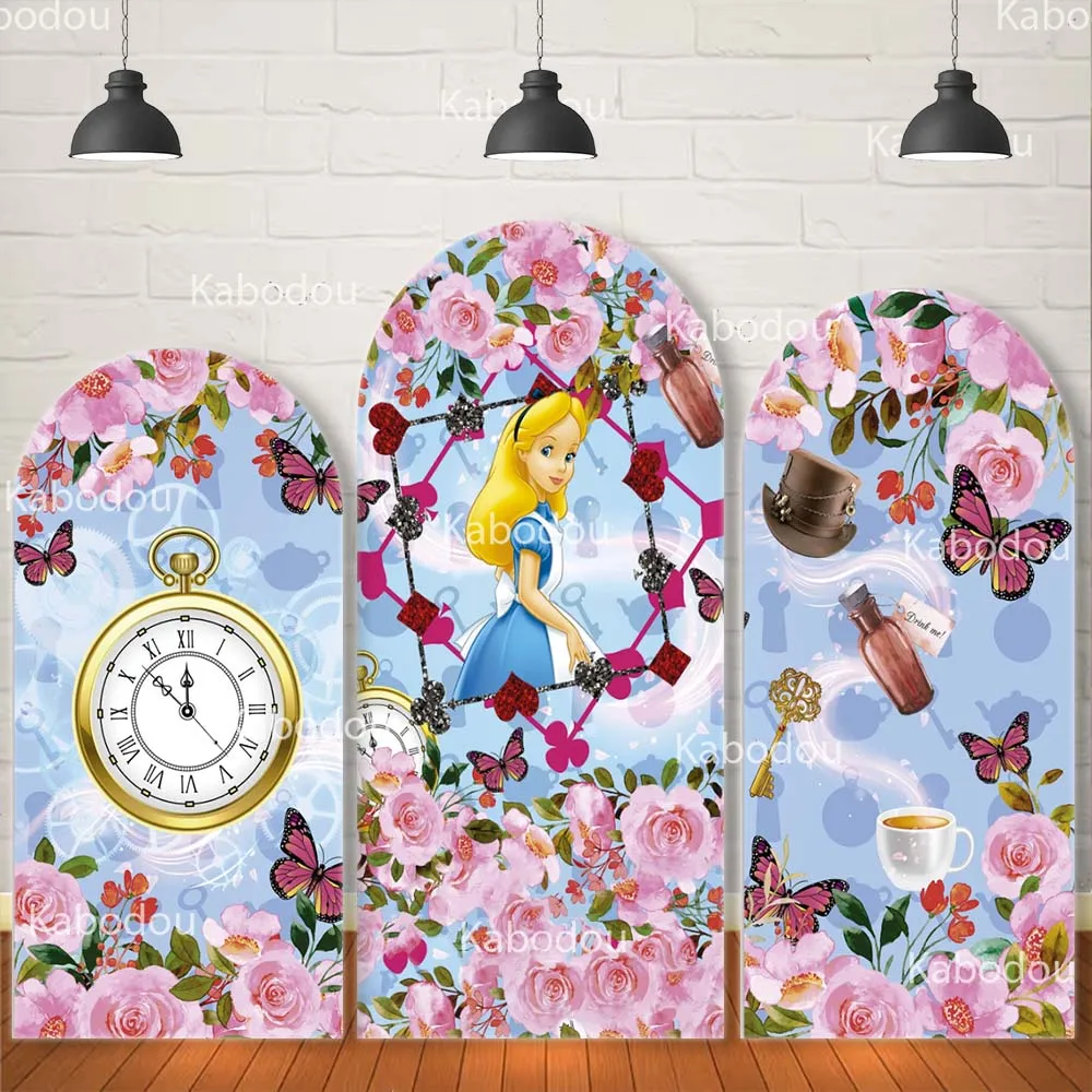 

Alice in Wonderland Arch Backdrop Cover Birthday Party Decoration Flower Baby Shower Photography Background Studio Prop