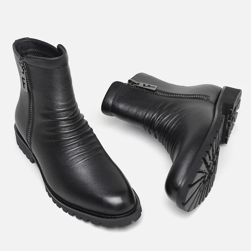 New Men Chelsea Boots Fashion Black Genuine Leather Boots For Man British Style Side Zipper High Top Men Shoes Botas Para Hombre