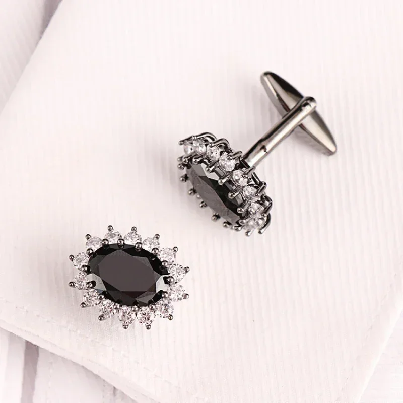 Men\'s Luxury Rhinestone Crystal Cufflinks French Shirt Cuff Links Men Business Banquet Cocktail Party Wedding Anniversary Gifts