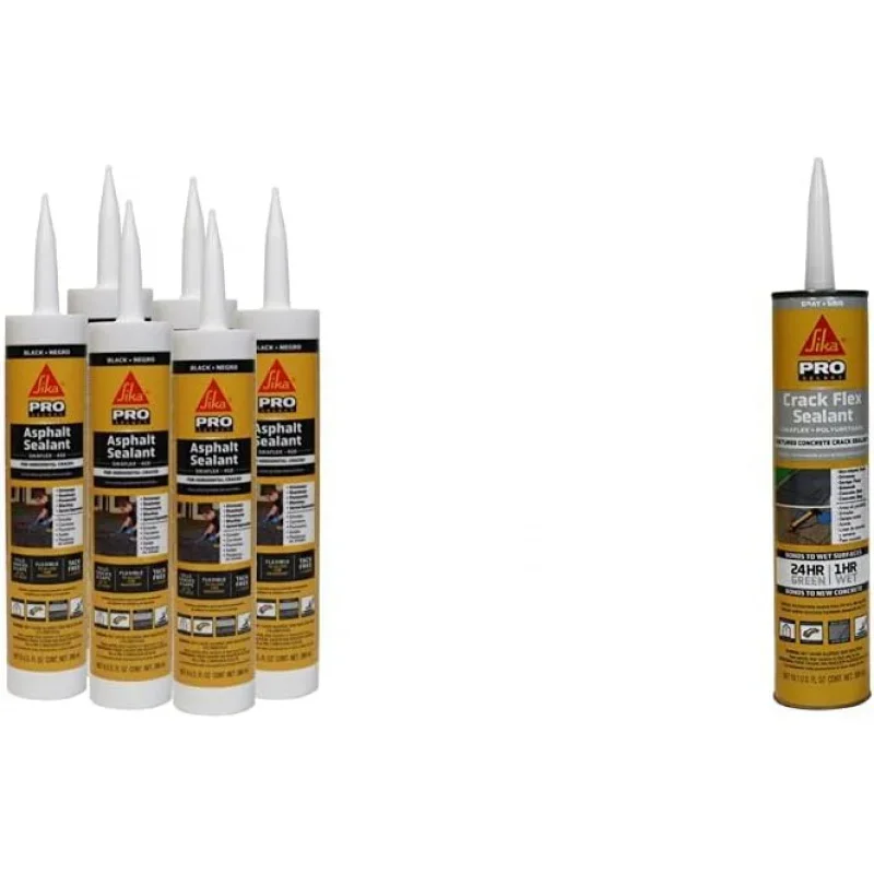 Asphalt & Concrete Sealant Bundle - 6 9 fl.oz. 410 Black Cartridges & 1 10.1 fl.oz. Gray Sikaflex Crac