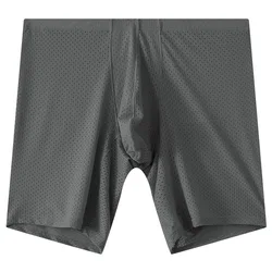Men's Underwear Mesh Boxers Shorts Homme Breathable U Convex Pouch Panites Man Solid Middle Long Leg Underpant Cueca Calzoncillo
