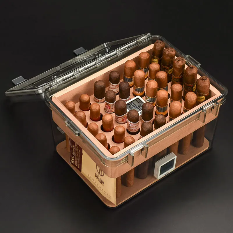 

Деревянный футляр для сигар с увлажнителем, аксессуары для сигар, коробка для хранения сигар большой емкости, улучшенные аксессуары для сигар