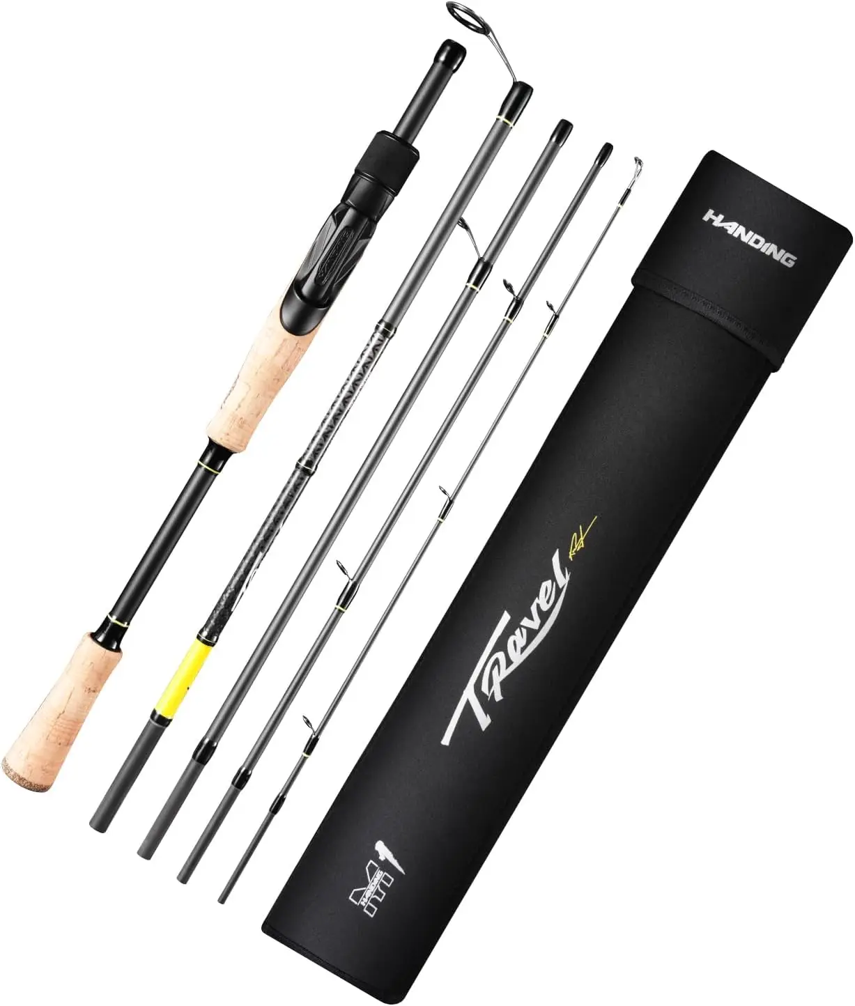 

Travel Fishing Rod 5/6-Piece Spinning & Baitcaster Rod for Bass Walleye Pike Redfish, Carbon Fiber Cork Handle