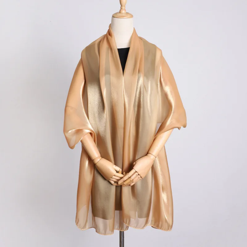 Lenço de chiffon feminino elegante-qual de voile transparente de luxo, lenço de organza brilhante, lenço longo da moda para mulheres, envoltório de cabeça de alta qualidade