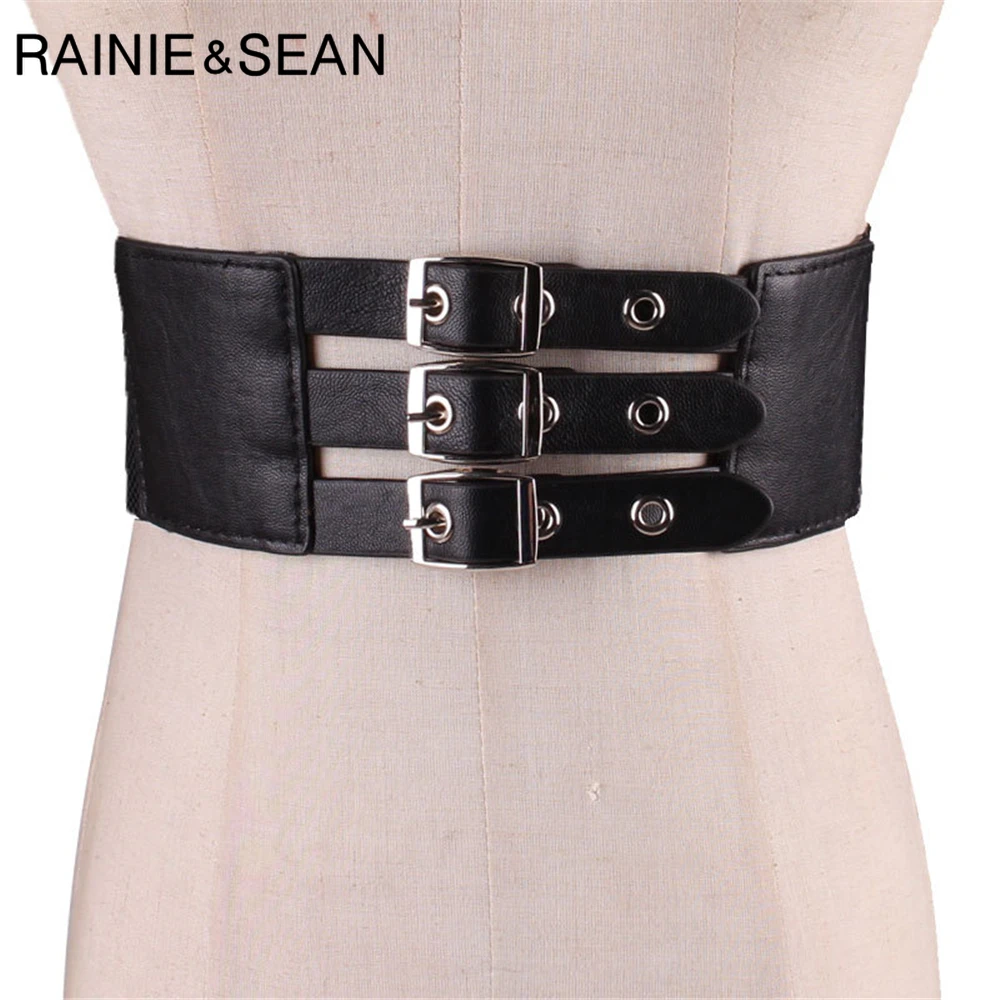 

RAINIE SEAN Black Wide Belt Women Elastic Corset Belt Punk Rock Stretch Female Belts Cummerbunds for Dresses Ladies Accessories