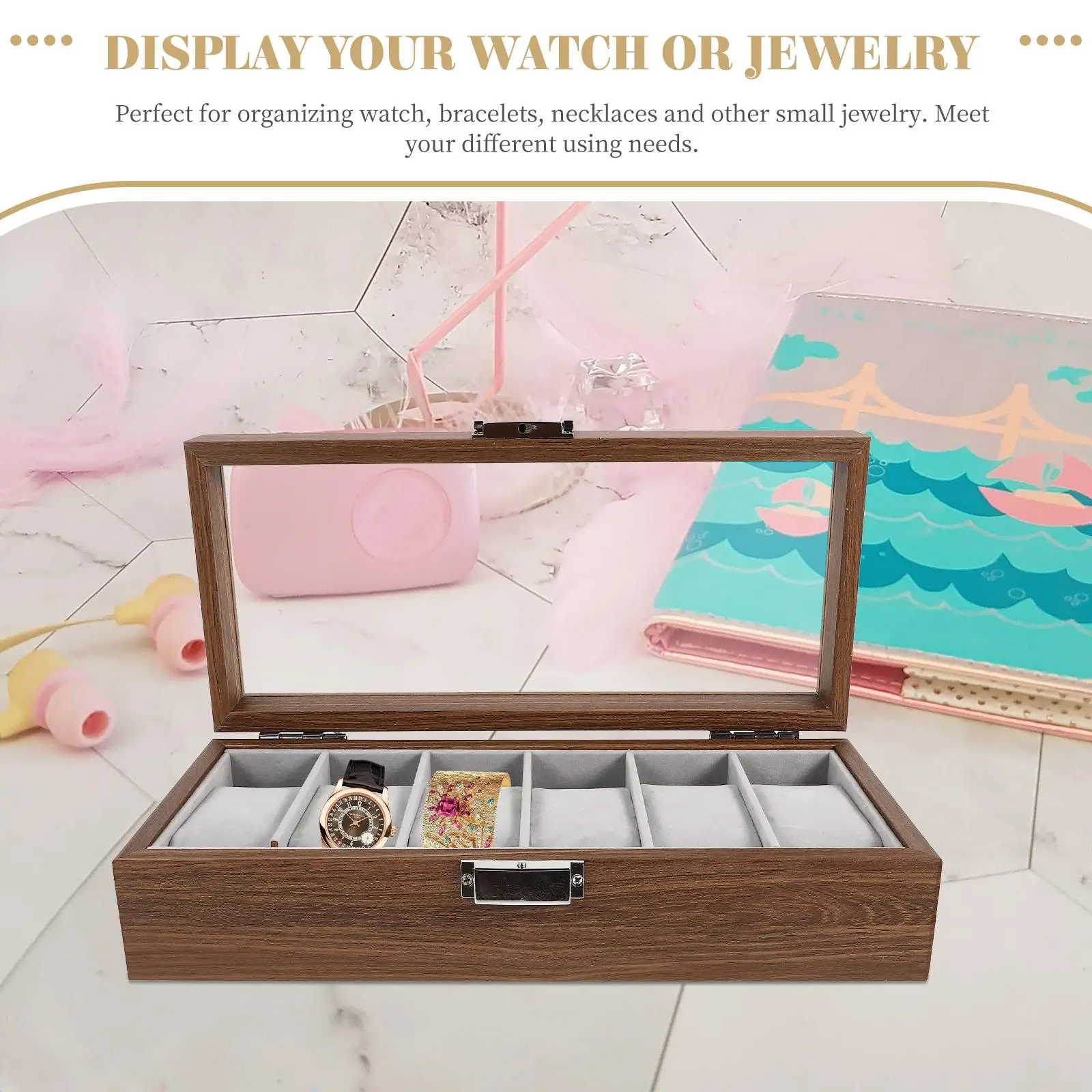 Uhr Display Box Schmuck Container Fall Lagerung Organizer Desktop Seco Grau Samt Träger Reise Smartwatch