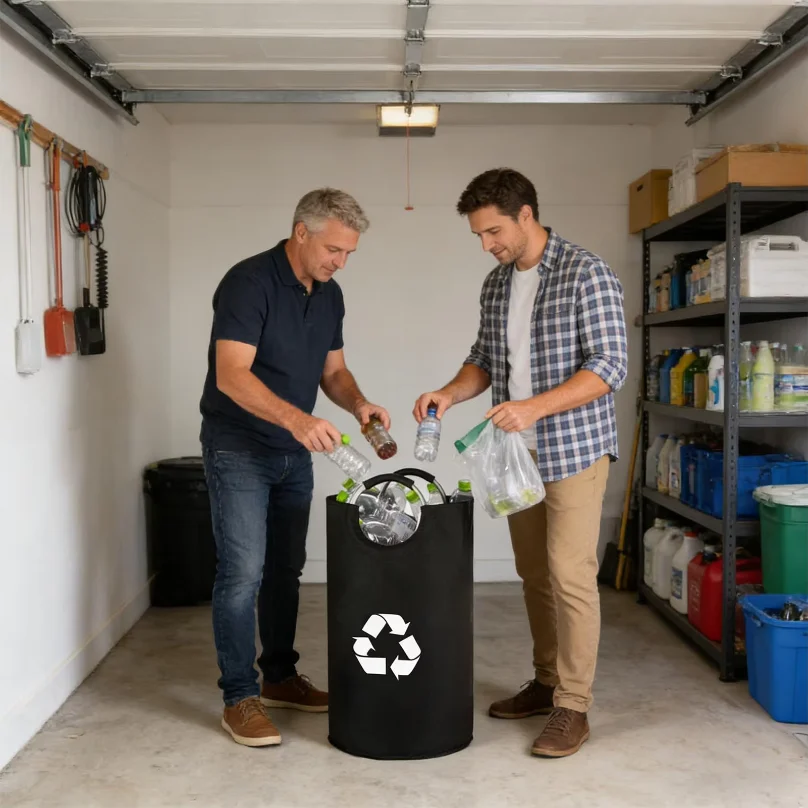 Indoor Recycling Bins For Kitchen 82L Oxford Folding Storage Recycling Garbage Can For Home Dorm Laundry Room Garage Bedroom