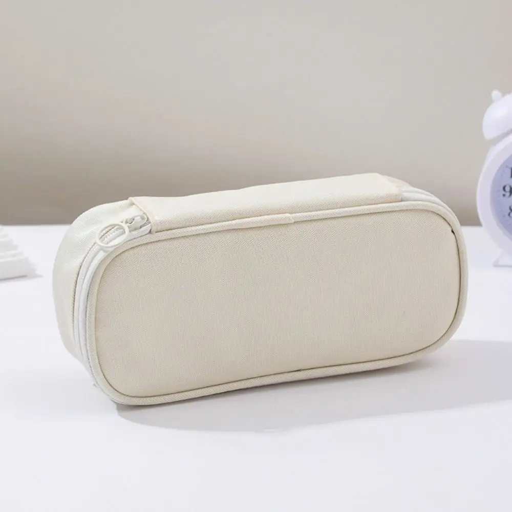 Large Capacity Minimalist Pen Bag Oxford Cloth Zippered Layered Pencil Case Multi-functional Space Saving Stationery Organizer