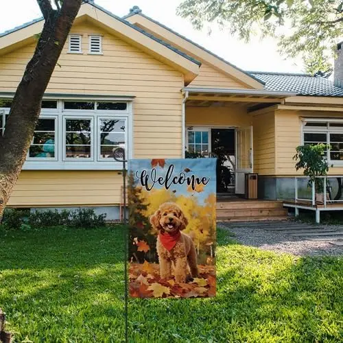 Welcome Fall Garden Flag Husky Dog Maple Leaves Autumn Yard Decor Small Flag Farmhouse Outside Welcome Banner 12.5x18 Inch D UUX