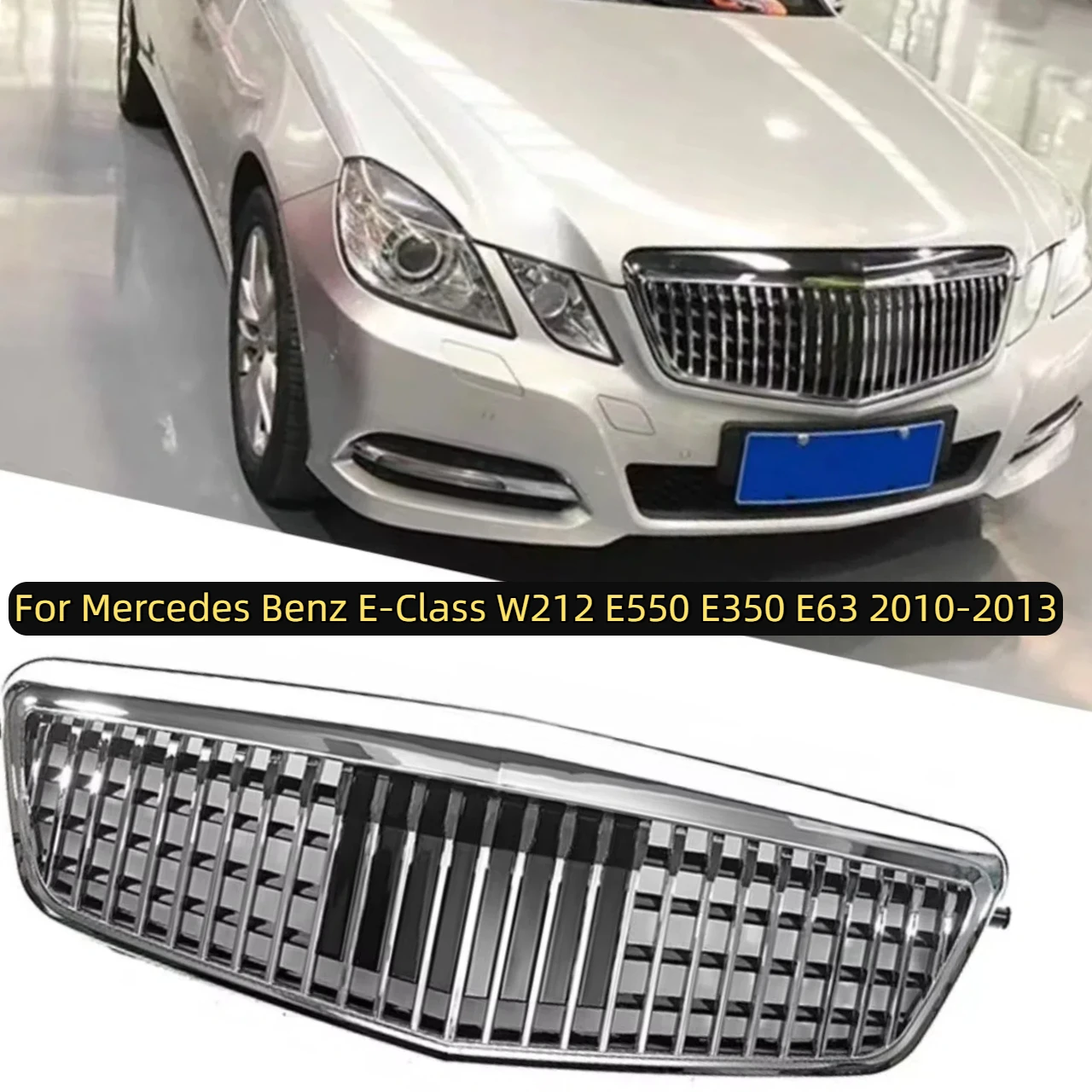 

Maybach Style Front Bumper Grille Silver Radiator Grill For Mercedes Benz E-Class W212 E550 E350 E63 2009-2012 Racing Grill