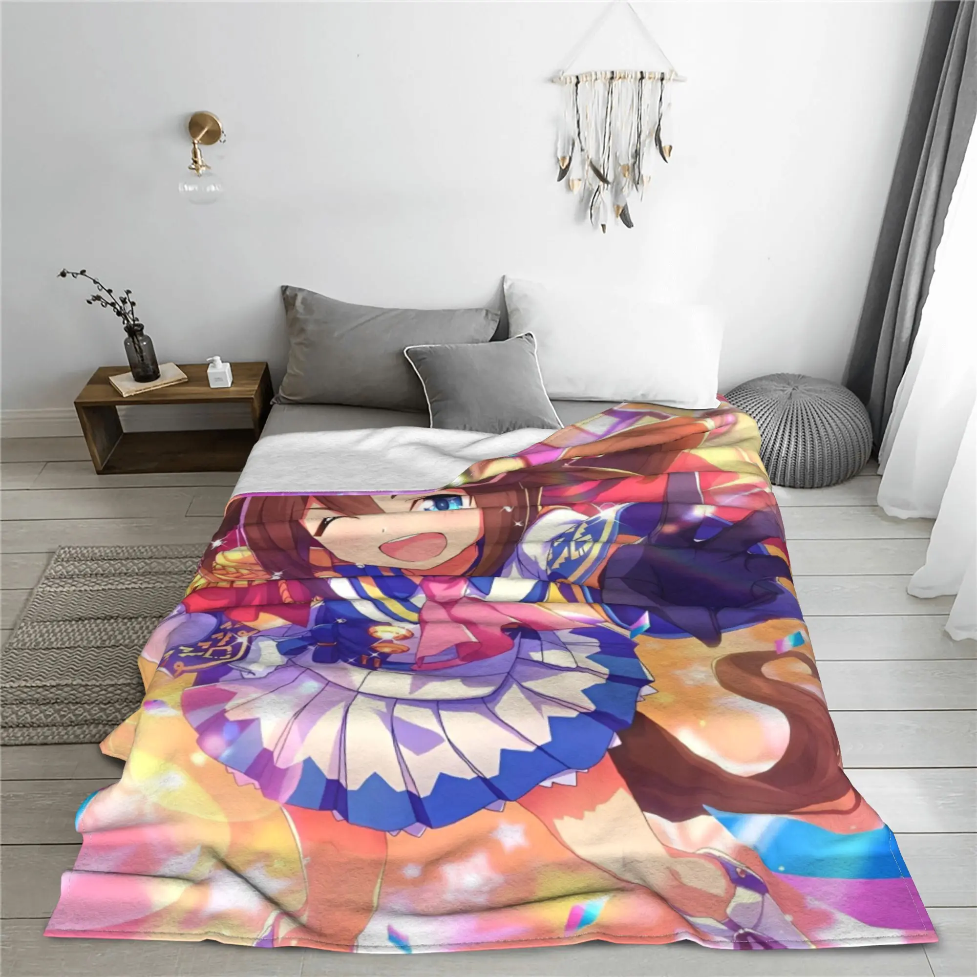 Uma Musume Pretty Derby Blankets Coral Fleece Plush Printed  Breathable Super Warm Throw Blanket for Home Car Bedspreads