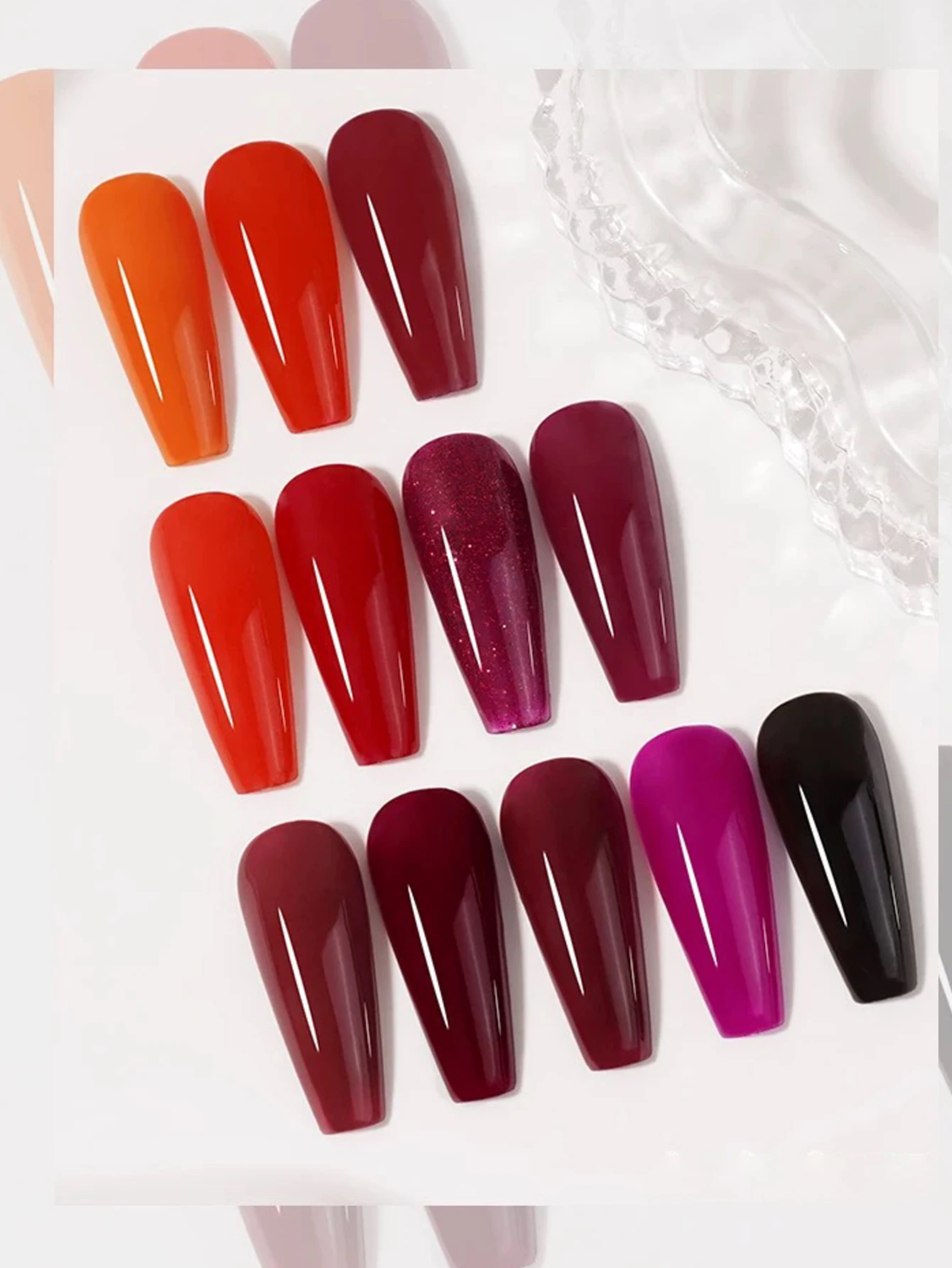 1/12 ชิ้น ชุดทำเล็บฤดูใบไม้ร่วงและฤดูหนาวปี 2025 สีแดงคาราเมล สีแดงน้ำตาล สีม่วง ยาทาเล็บเจลประกายเพชร