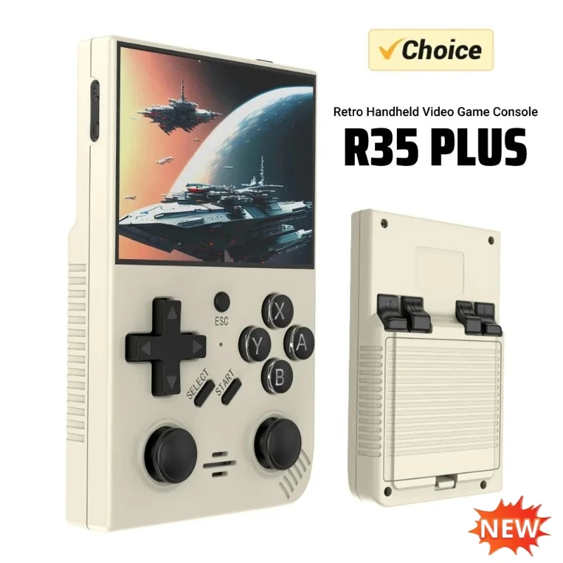 New R35 Plus Retro Pocket Handheld Video Game Console Linux System 3.5 Inch IPS Screen Portable R36S 64G Built In Classic Games