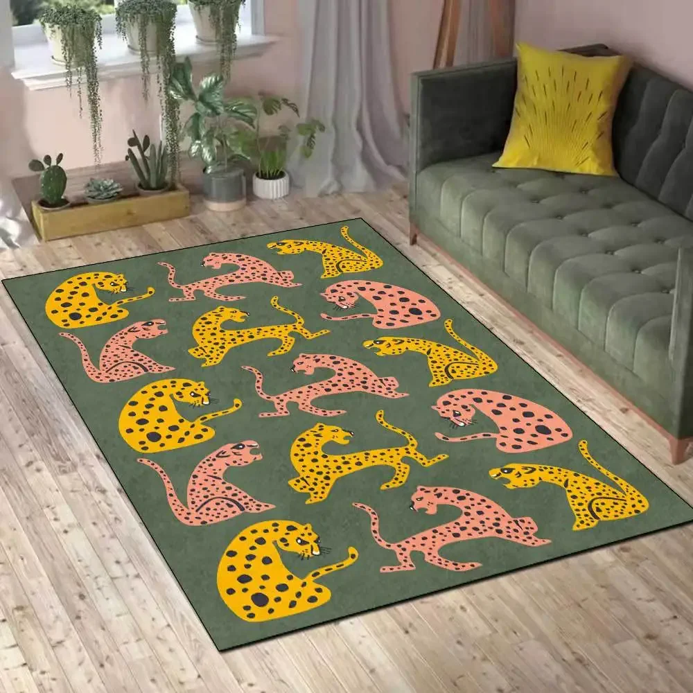 Nordic Leopard Pattern Carpets On The Floor 3D Animal Print Big Carpet Living Room Soft Sponge Bathroom Mat Absorb Anti-slip Rug
